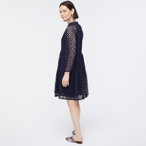 NWT J. Crew Tiered Navy Embroidered Eyelet Dress - Picture 4 of 5